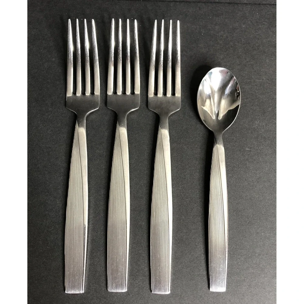 Michael Lloyd MLL5 Stainless Glossy Ridges Fork Spoon Knife Set of 12 Pieces